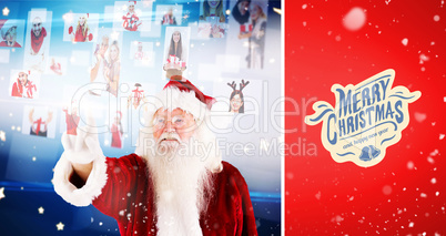 Composite image of santa pointing to christmas people collage