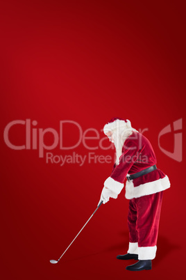 Composite image of santa claus is playing golf