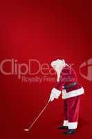 Composite image of santa claus is playing golf