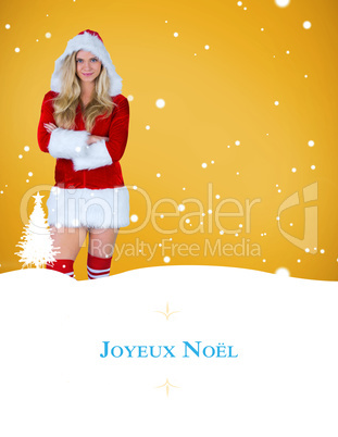 Composite image of pretty girl in santa outfit with arms crossed