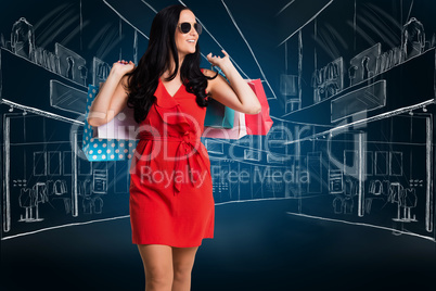 Composite image of woman standing with shopping bags