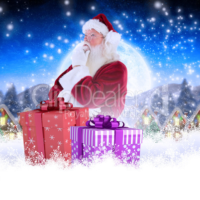 Composite image of santa is thinking about something