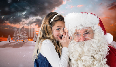 Composite image of santa listening to little girl