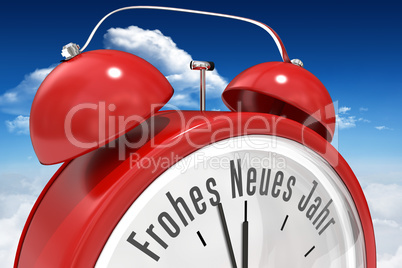 Composite image of frohes neues jahr in red alarm clock