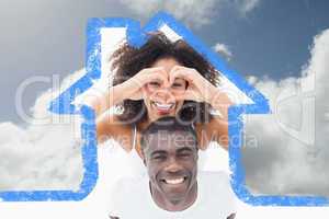 Composite image of attractive couple in matching clothes smiling