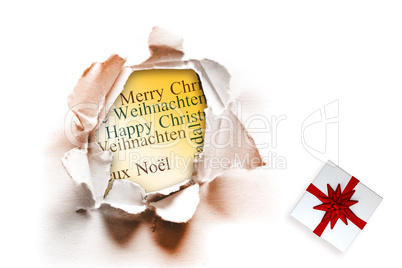 Composite image of christmas present with bow