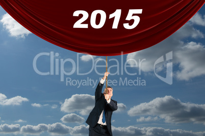 Composite image of mature businessman pulling