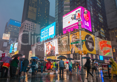 NEW YORK CITY - MAY 27: A wet Times Square May 27, 2013 in New Y