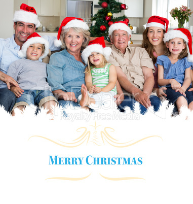 Composite image of family in santa hats celebrating christmas