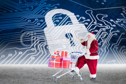 Composite image of santa delivering gifts from cart