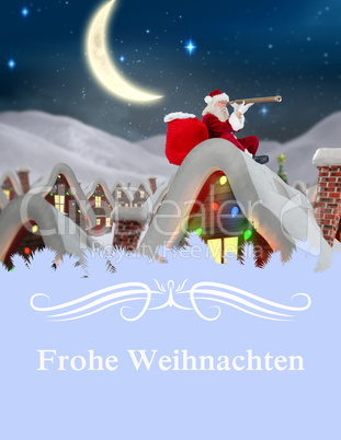 Composite image of santa delivery presents to village