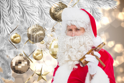 Composite image of santa claus holding beer and cigar