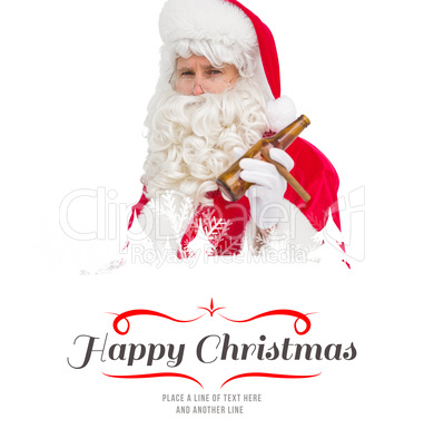 Composite image of santa claus holding beer and cigar