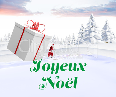 Composite image of santa delivering large gift Composite image of santa delivering large gift