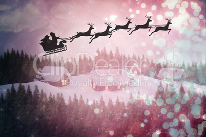 Composite image of silhouette of santa claus and reindeer