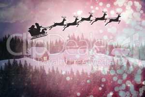 Composite image of silhouette of santa claus and reindeer