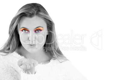 Girl with festive makeup in black and white