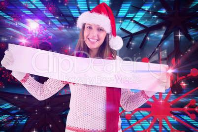 Composite image of festive blonde showing a blank banner