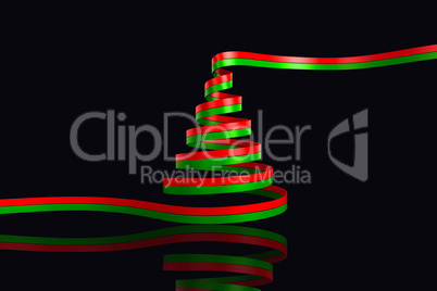 Composite image of red and green christmas tree ribbon