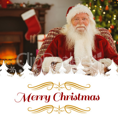 Composite image of portrait of santa holding his belly Composite image of portrait of santa holding his belly