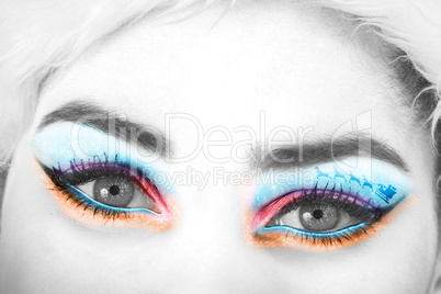 Girl with festive makeup in black and white