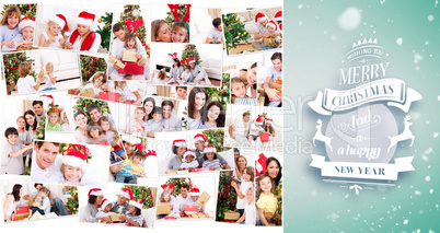 Composite image of collage of families celebrating christmas