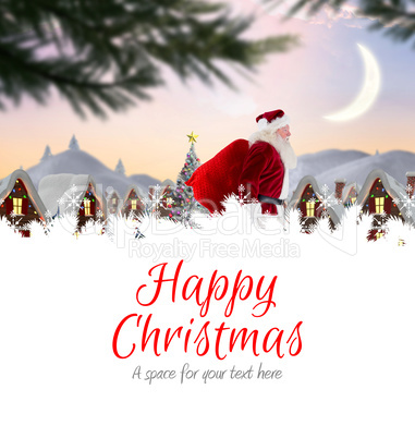 Composite image of santa delivery presents to village