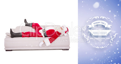 Composite image of santa claus sleeping on the couch