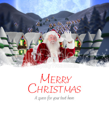 Composite image of santa delivery presents to village