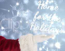 Composite image of santa claus shows open hand