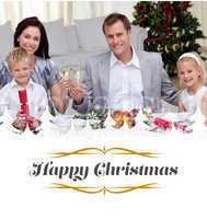 Composite image of parents toasting with wine in christmas dinne