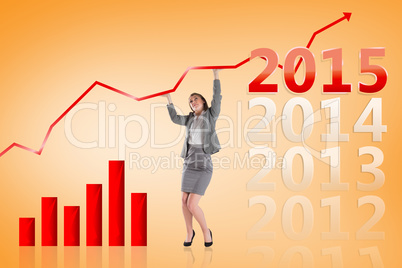 Composite image of businesswoman pushing up with hands