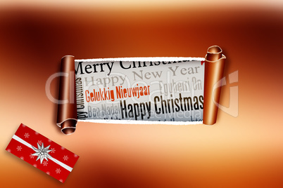 Composite image of christmas present with bow