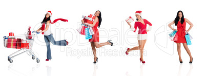 Composite image of woman standing with shopping bags