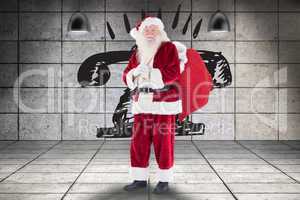 Composite image of santa carries his red bag