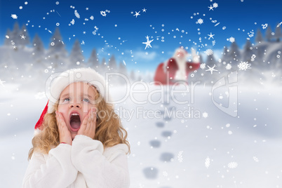 Composite image of festive little girl with hands on face