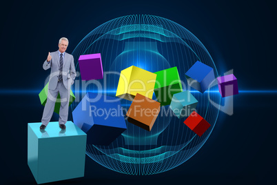 Composite image of confident businessman pointing