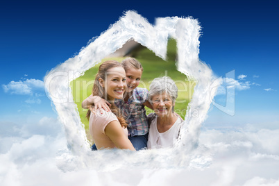 Composite image of grandmother mother and daughter with family i