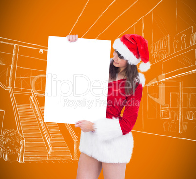 Pretty santa girl holding poster