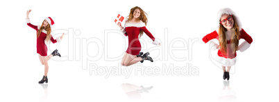 Composite image of festive redhead smiling at camera