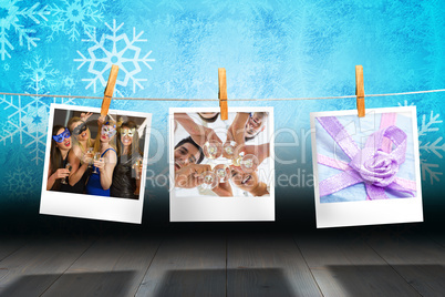 Composite image of casual business team toasting with champagne