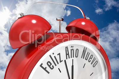Composite image of feliz ano nuevo in red alarm clock