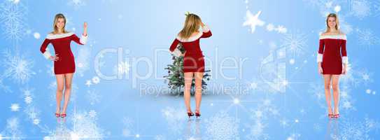 Composite image of pretty girl smiling in santa outfit