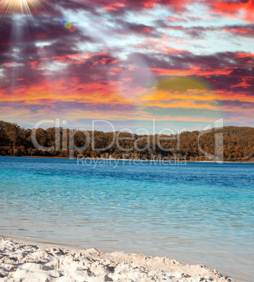 Beautiful waters of Lake McKenzie at dusk. Fraser Island, Austra