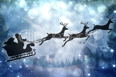 Composite image of silhouette of santa claus and reindeer