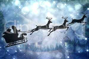 Composite image of silhouette of santa claus and reindeer