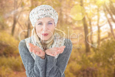 Composite image of happy winter blonde