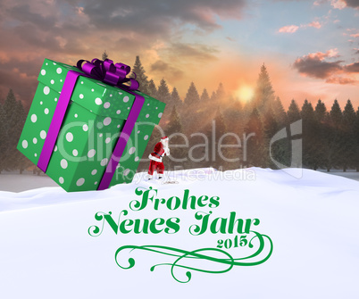 Composite image of santa delivering large gift