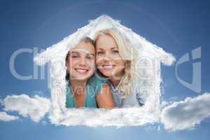 Composite image of portrait of a girl and her parents lying on a