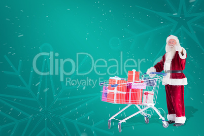 Composite image of santa likes to push a shopping cart with pres